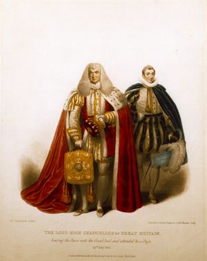 Thumbnail image for THE LORD HIGH CHANCELLOR OF GREAT BRITAIN Coronation of George IV 1821 The Lord High Chancellor & Page John Earl of Eldon & J Farrer
