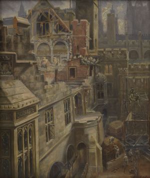 Thumbnail image for Houses of Parliament Debating Chamber looking S.E. from Star Court bomb damage 1941