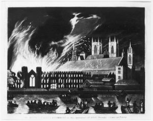 Thumbnail image for Fire 1834 View across Thames Burst of flames from St Stephens